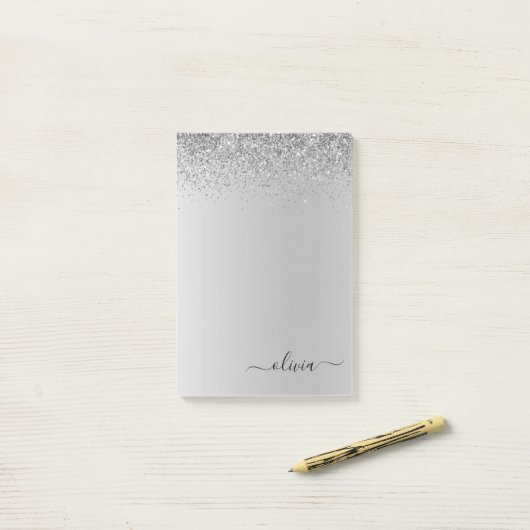Silver Brushed Metal Monogram Name Luxury Post-it® Notes (Op bureau)