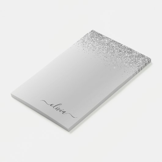 Silver Brushed Metal Monogram Name Luxury Post-it® Notes (Schuin)
