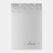 Silver Brushed Metal Monogram Name Luxury Post-it® Notes (Voorkant)