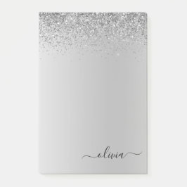 Silver Brushed Metal Monogram Name Luxury Post-it® Notes