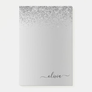 Silver Brushed Metal Monogram Name Luxury Post-it® Notes