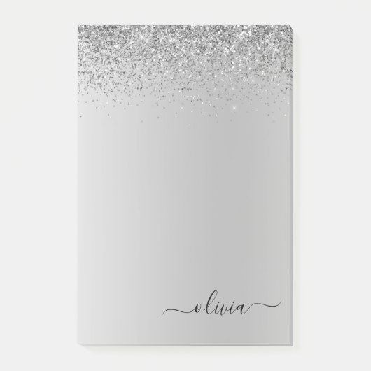 Silver Brushed Metal Monogram Name Luxury Post-it® Notes (Voorkant)