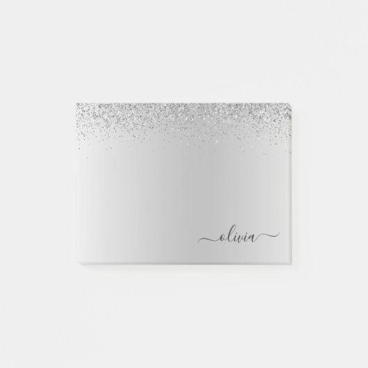 Silver Brushed Metal Monogram Name Post-it® Notes (Voorkant)