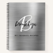Silver Brushed Metal Monogram Receptenboek Notitieboek (Voorkant)