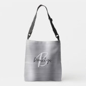 Silver Brushed Metal Zwart Wit Script Monogram Crossbody Tas (Achterkant)