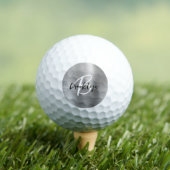 Silver Brushed Metal Zwart Wit Script Monogram Golfballen (Insitu Shirt)