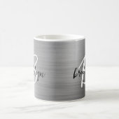 Silver Brushed Metal Zwart Wit Script Monogram Koffiemok (Center)