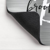 Silver Brushed Metal Zwart Wit Script Monogram Muismat (Hoek)