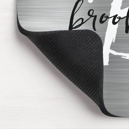 Silver Brushed Metal Zwart Wit Script Monogram Muismat (Hoek)