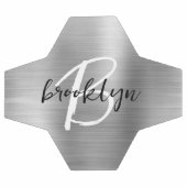 Silver Brushed Metal Zwart Wit Script Monogram Voetbal (Enkel)