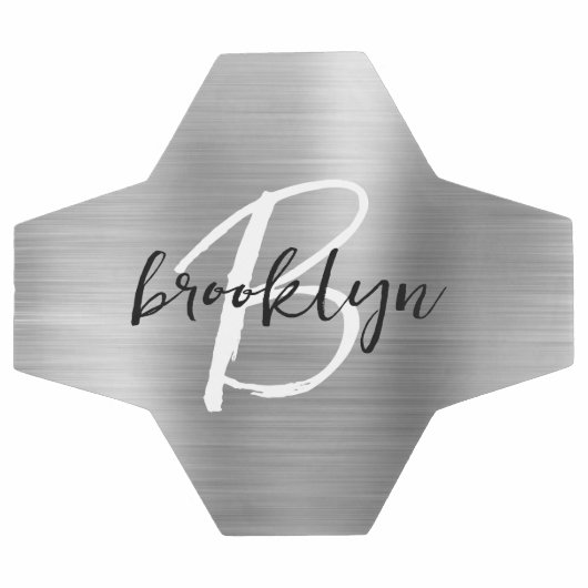 Silver Brushed Metal Zwart Wit Script Monogram Voetbal (Enkel)