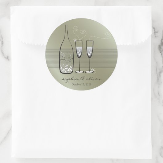 Silver Bubble Champagne Cheers Elegant Wedding Ronde Sticker (Tas)