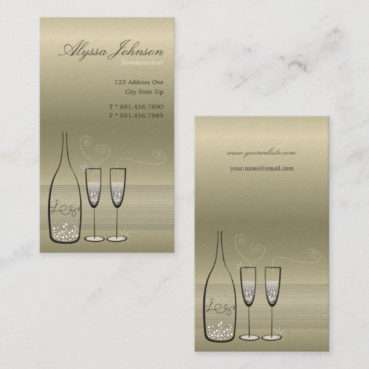 Silver Bubbles Champagne Cheers Chic Modern Visitekaartje (Voorkant / Achterkant)