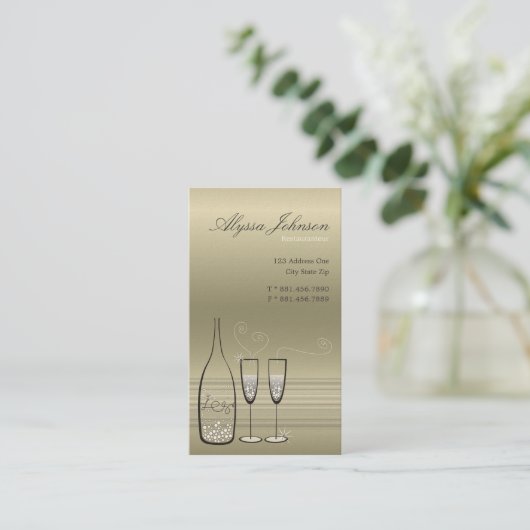 Silver Bubbles Champagne Cheers Chic Modern Visitekaartje (Staand voorkant)