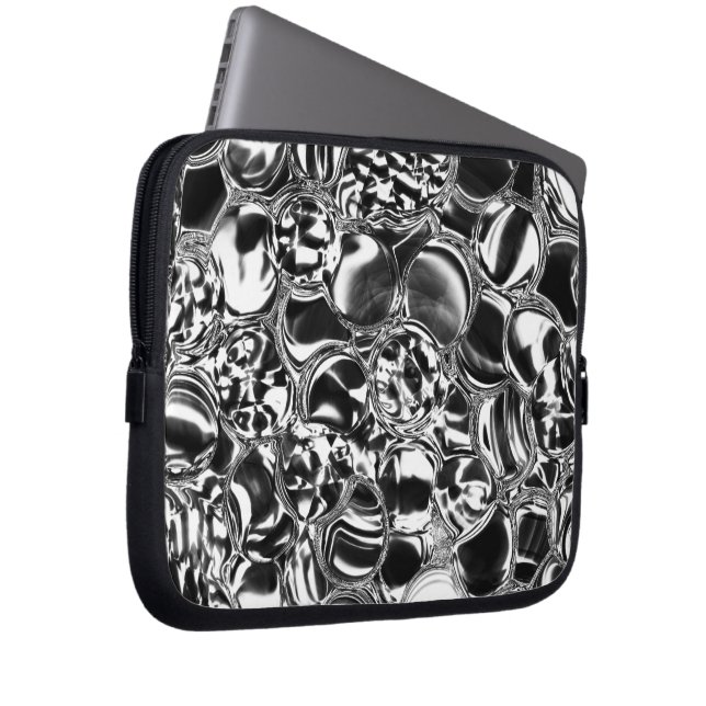 Silver bubbles with glass or metal tone laptop sleeve (Voorkant Rechts)