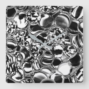 Silver bubbles with glass or metal tone vierkante klok
