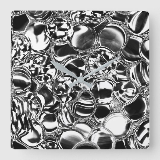 Silver bubbles with glass or metal tone vierkante klok (Voorkant)
