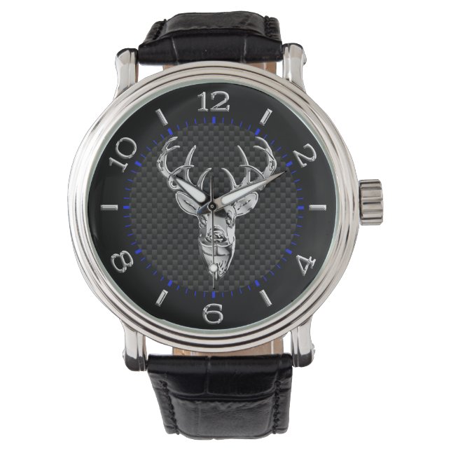 Silver Buck op koolstofvezeldecor Horloge (Voorkant)
