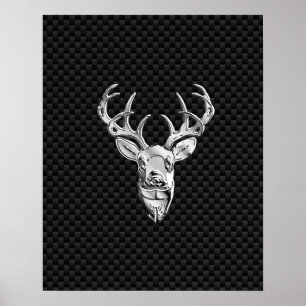 Silver Buck op koolstofvezeldecor Poster