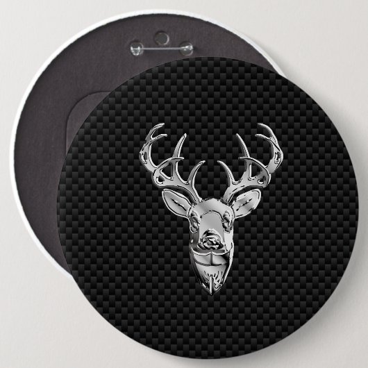 Silver Buck op koolstofvezeldecor Ronde Button 6,0 Cm (Voorkant /achterkant)