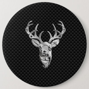 Silver Buck op koolstofvezeldecor Ronde Button 6,0 Cm
