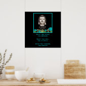 Silver Buddha Head-standbeeld met Inspirerend prij Poster (Keuken)