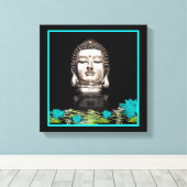 Silver Buddha Head Statue Canvas Afdruk (Insitu (Houten vloer))