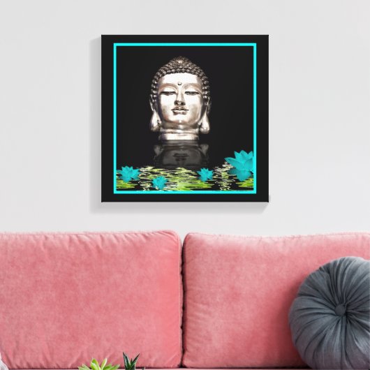 Silver Buddha Head Statue Canvas Afdruk (Insitu (Woonkamer))