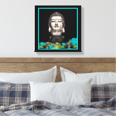 Silver Buddha Head Statue Canvas Afdruk (Insitu (Slaapkamer))