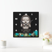 Silver Buddha Head Statue Vierkante Klok (Huis)