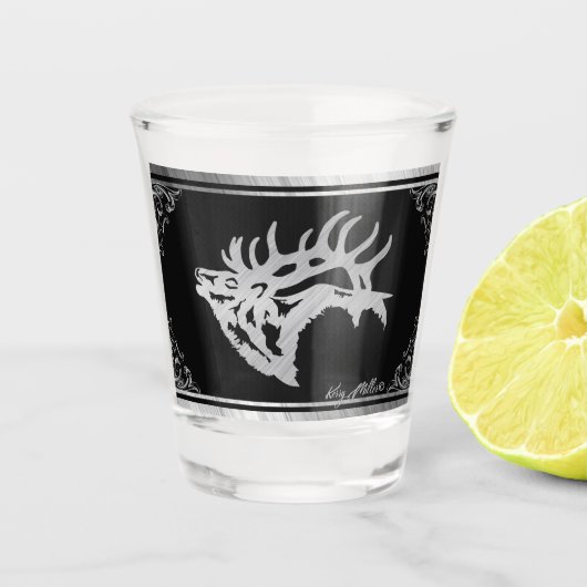 Silver Bull Elk Shot Glass Glas (Voorkant)