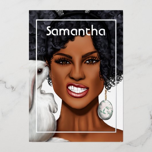 Silver Bunny Afro Birthday Party Folie Uitnodiging (Voorkant)