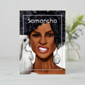 Silver Bunny Afro Birthday Party Folie Uitnodiging (Staand Voorkant)