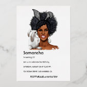 Silver Bunny Afro Birthday Party Folie Uitnodiging (Achterkant)