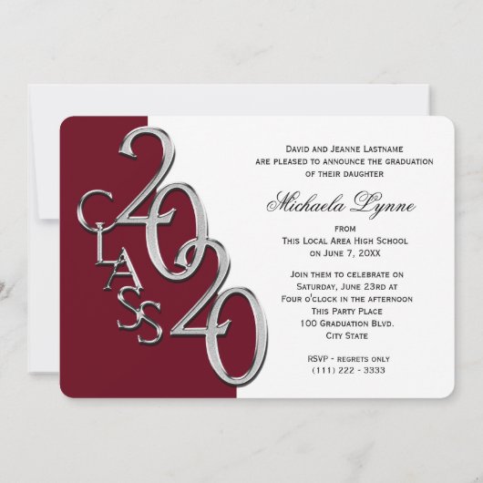 Silver Burgundy 2020 Photo Afstuderen Invitation Kaart (Achterkant)
