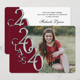 Silver Burgundy 2020 Photo Afstuderen Invitation Kaart