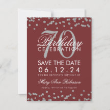 Silver Burgundy 70th Birthday Save Date Confetti
