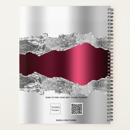 Silver burgundy agate marble name script 2023 planner (Achterkant)