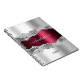 Silver burgundy agate marble name script notitieboek (Rechterzijde)