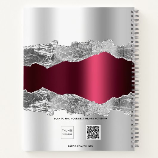 Silver burgundy agate marble name script notitieboek (Achterkant)