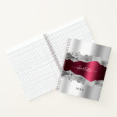 Silver burgundy agate marble name script notitieboek (Binnen)