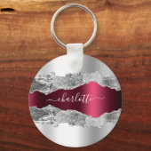 Silver burgundy agate marble name sleutelhanger (Voorkant)