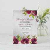 Silver Burgundy Floral Bridal Shower Kaart (Staand voorkant)