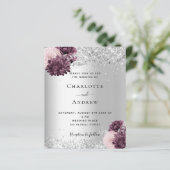 Silver burgundy floral bruiloft-uitnodiging (Staand voorkant)
