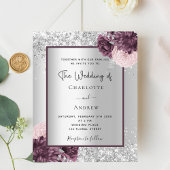 Silver burgundy floral bruiloft-uitnodiging
