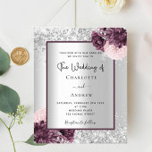 Silver burgundy floral budget huwelijksuitnodiging flyer