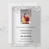 Silver burgundy florale foto Save the Date bruilof (Achterkant)