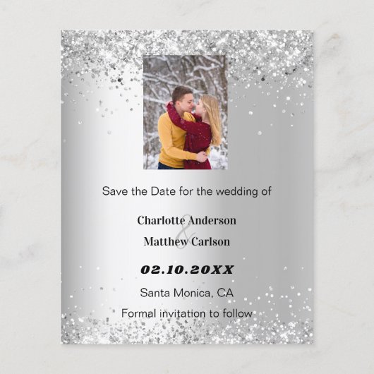 Silver burgundy florale foto Save the Date bruilof Flyer (Achterkant)