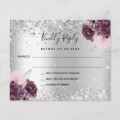 Silver burgundy florals budgettbruiloft RSVP-kaart Flyer (Voorkant)