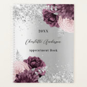 Silver burgundy florals elegant glamoureus 2023 planner (Voorkant)